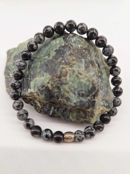 Bracelet Obsidienne moucheté ou neige 6 mm pierre naturel
