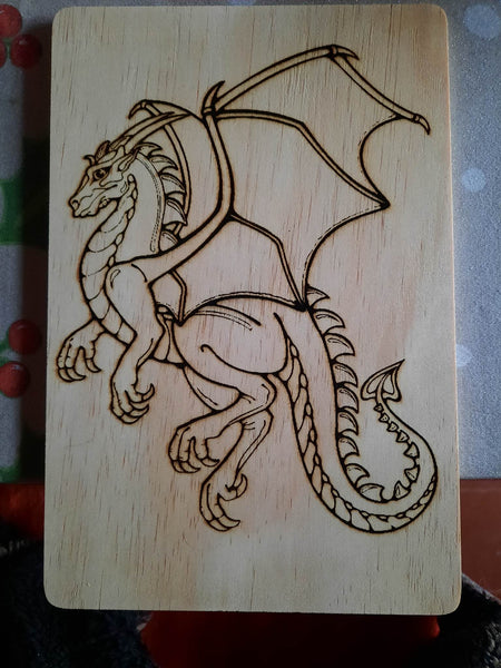 Dragon Fantasy pyrogravure sur bois